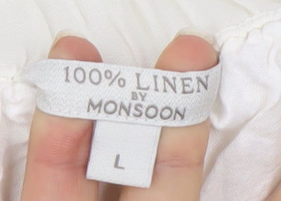 Monsoon Women's White Linen Buttoned Trousers L