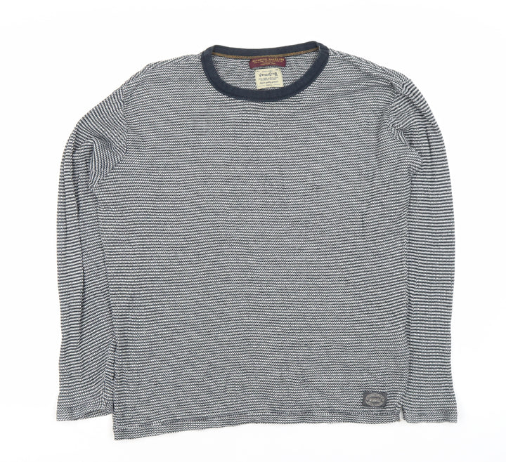 Jack & Jones Men's Blue Striped Pullover Jumper - Small
