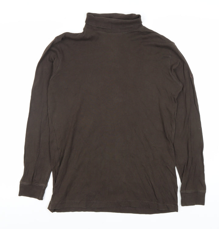 Cotton Traders Men's Brown Long Sleeve Polo Shirt M