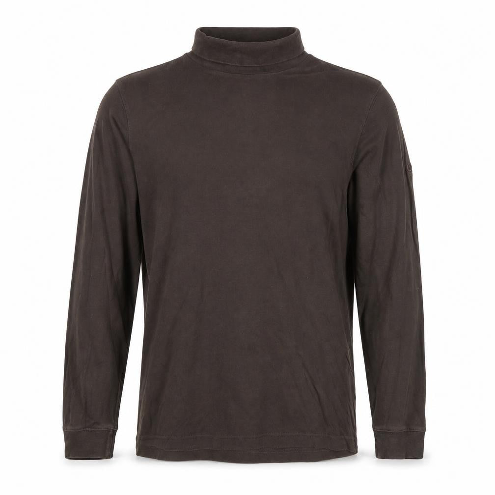 Front view of Cotton Traders Men's Brown Long Sleeve Polo Shirt M