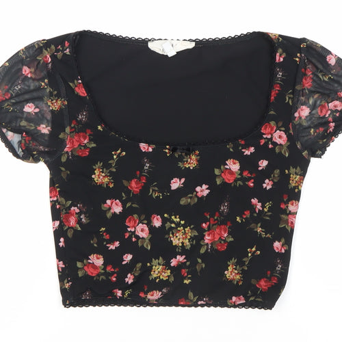 Urban Renewal Floral Puff Sleeve Top XS Black
