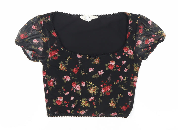 Urban Renewal Floral Puff Sleeve Top XS Black
