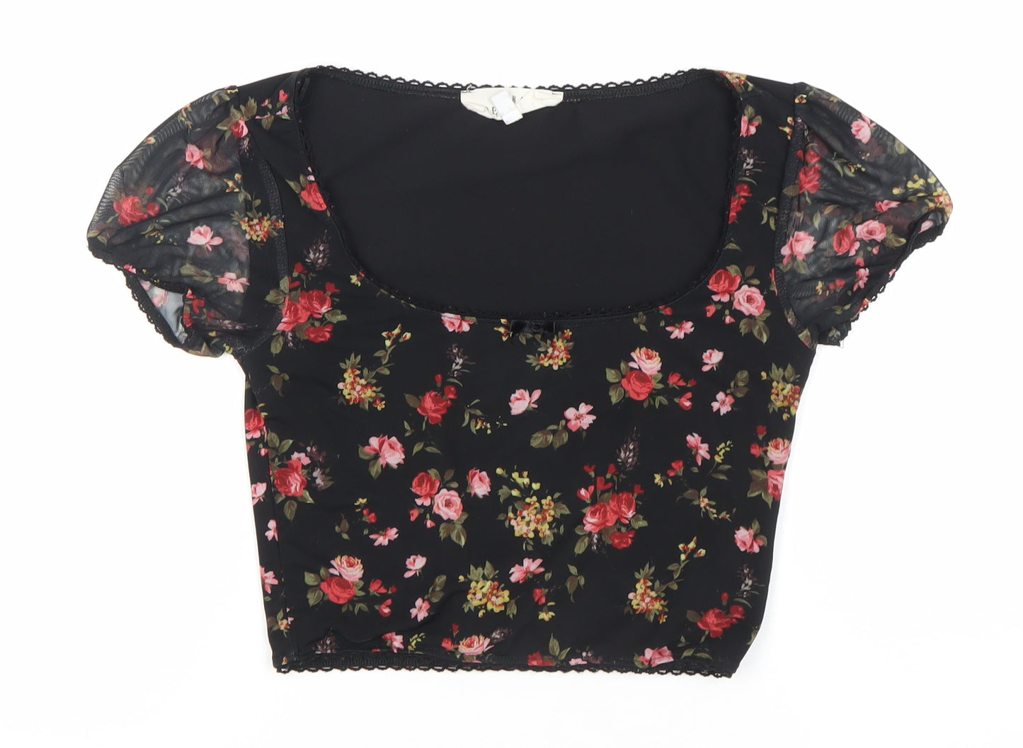 Urban Renewal Floral Puff Sleeve Top XS Black