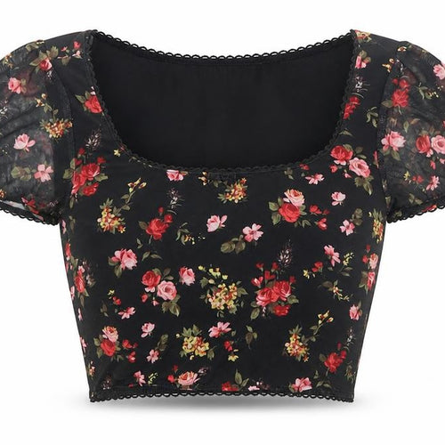 Urban Renewal Floral Puff Sleeve Top XS Black