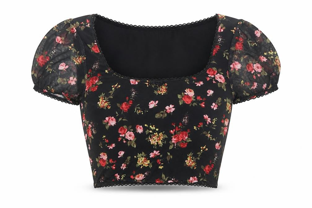 Urban Renewal Floral Puff Sleeve Top XS Black