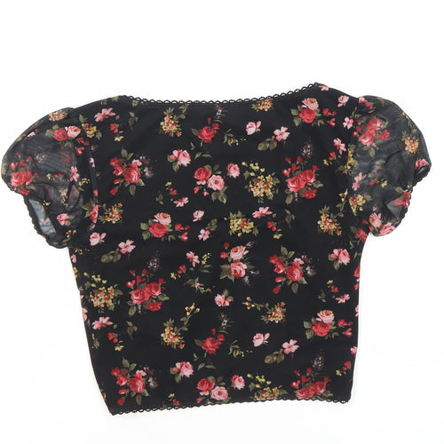 Urban Renewal Floral Puff Sleeve Top XS Black