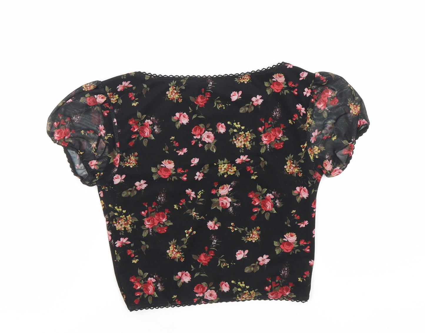 Urban Renewal Floral Puff Sleeve Top XS Black