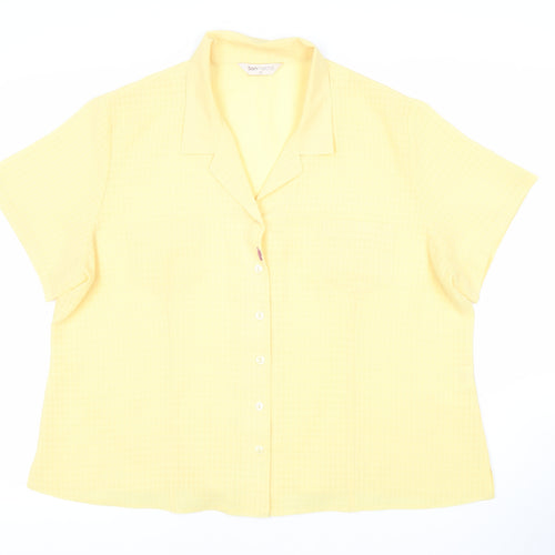 Bonmarche Women's Yellow Button-Up Shirt - Size 14