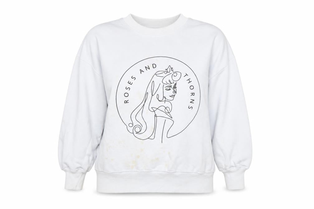 Front view of RESERVED Women's White Pullover Sweatshirt, S, Cartoon Print