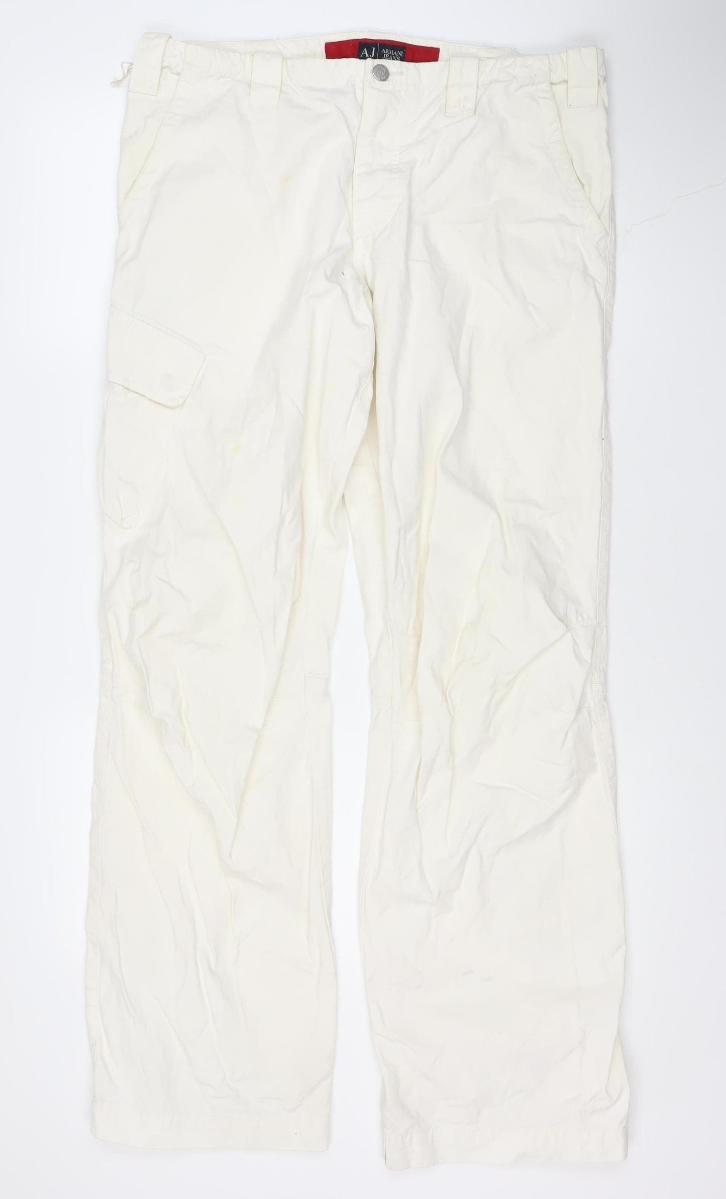 AJ Arma Kani Men's Ivory Slim Cargo Jeans, Size 36