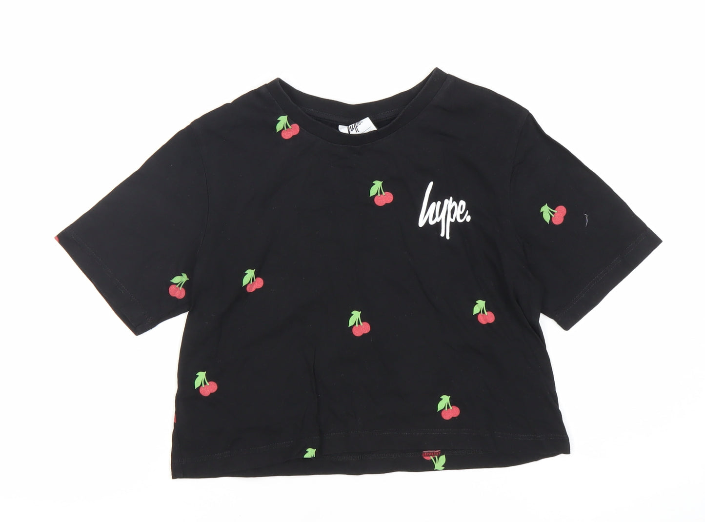 Hype Girls' Black Cherry Cropped T-Shirt, Size 11-12Y