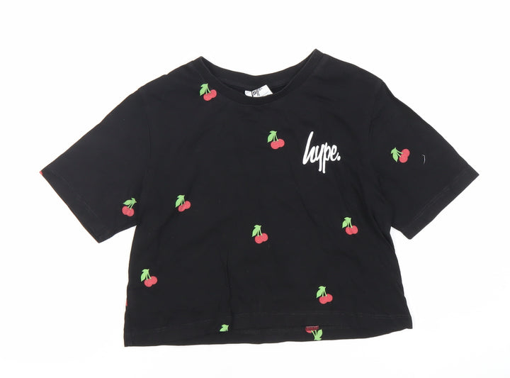 Hype Girls' Black Cherry Cropped T-Shirt, Size 11-12Y