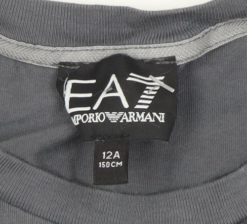 Emporio Armani Logo Boys Grey Cotton T-Shirt, 12 Years Casual