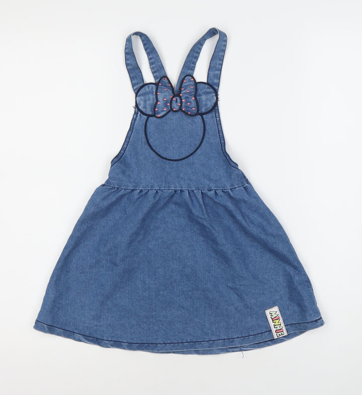 Minnie Girls Blue Denim Pinafore Dress 110 - Casual, Party Ready