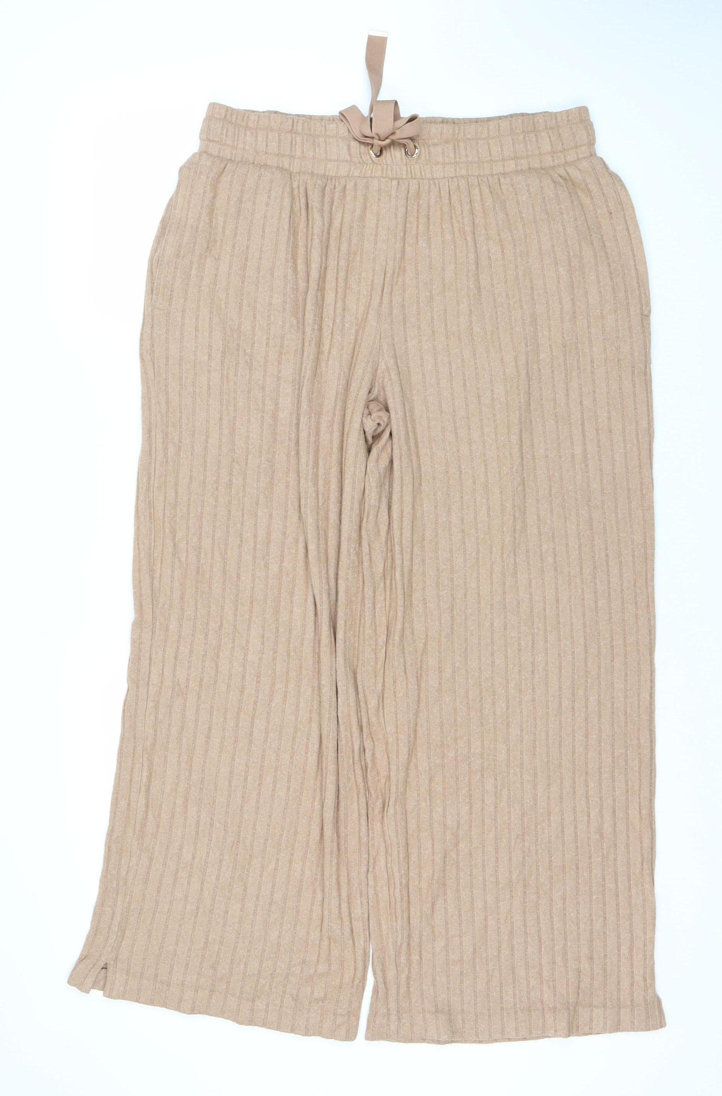 The Lounge Edit Women's Beige Wide-Leg Trousers Size 14