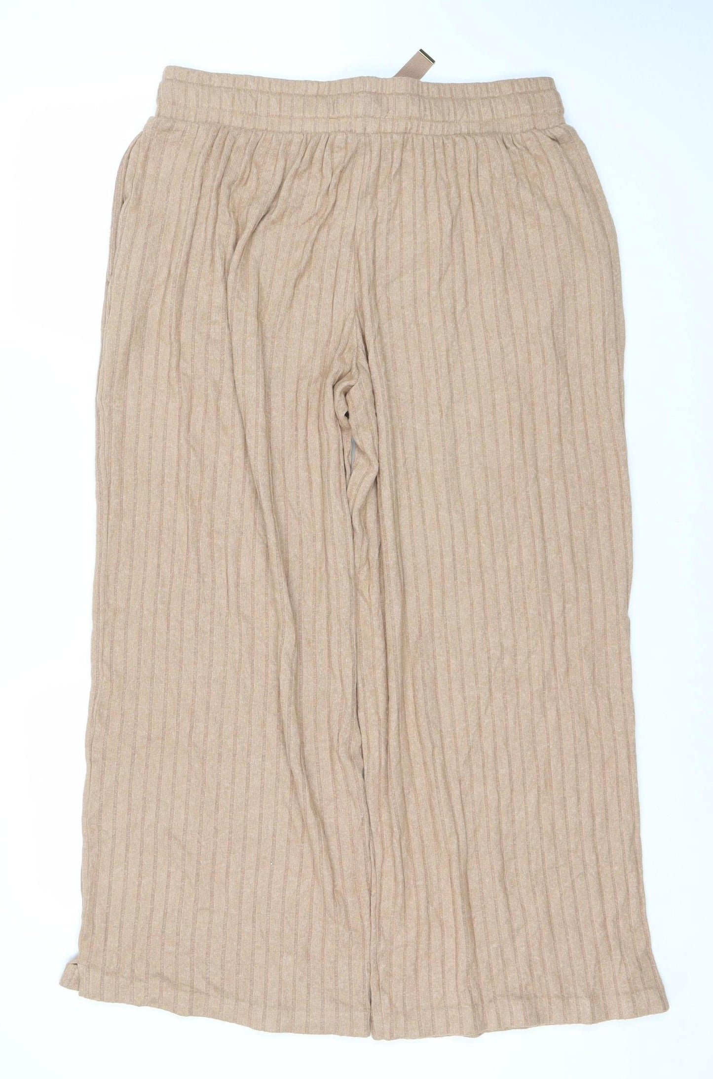 The Lounge Edit Women's Beige Wide-Leg Trousers Size 14