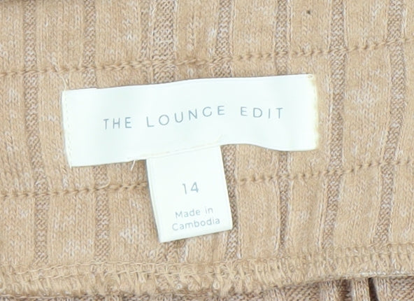 The Lounge Edit Women's Beige Wide-Leg Trousers Size 14