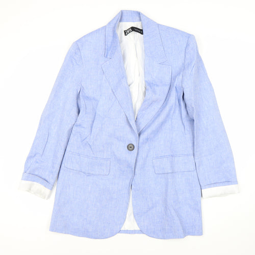 Zara Women's Blue Linen Blazer 2XS