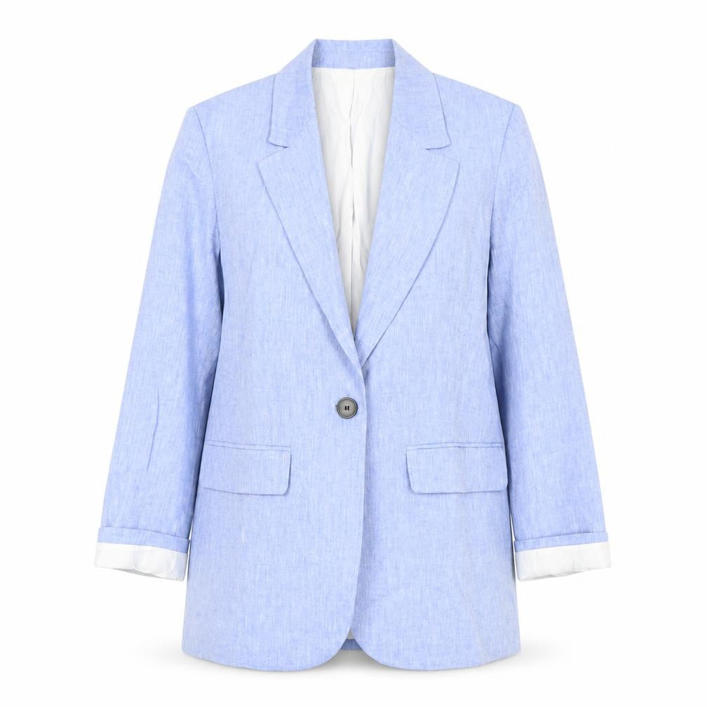 Front view of Zara Women's Blue Linen Blazer 2XS