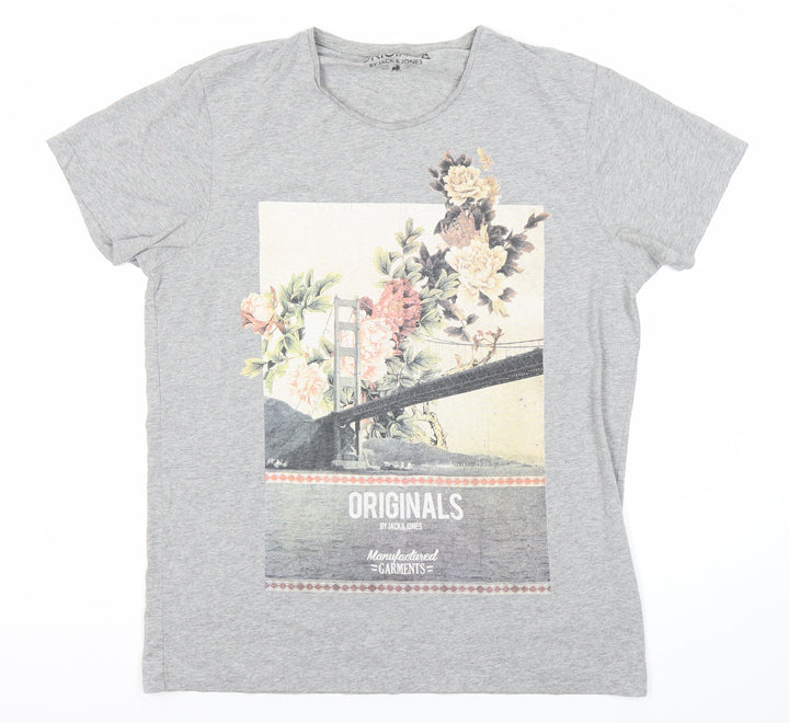 Jack & Jones Men’s Grey Graphic Short Sleeve T-Shirt