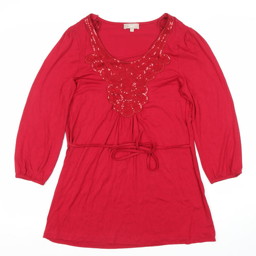 Soon Women's Red 3/4 Sleeve Sequin Tunic Blouse - Size 10