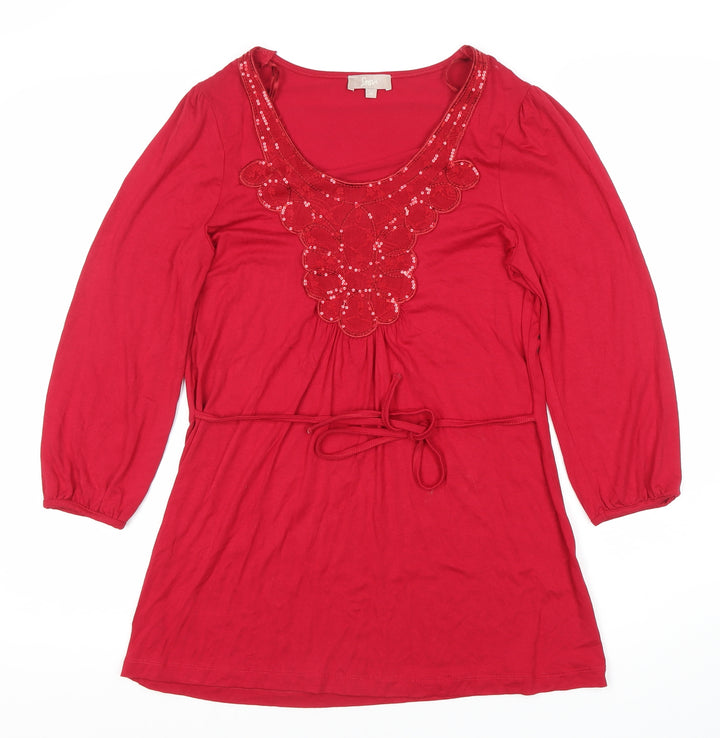 Soon Women's Red 3/4 Sleeve Sequin Tunic Blouse - Size 10