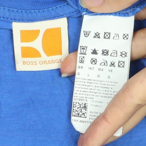 Boss Orange Men's Blue Graphic Print T-Shirt, Size L