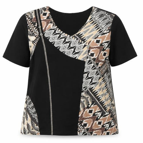 Afibel Women’s Geometric T-Shirt V-Neck, Size 18, Aztec Pattern