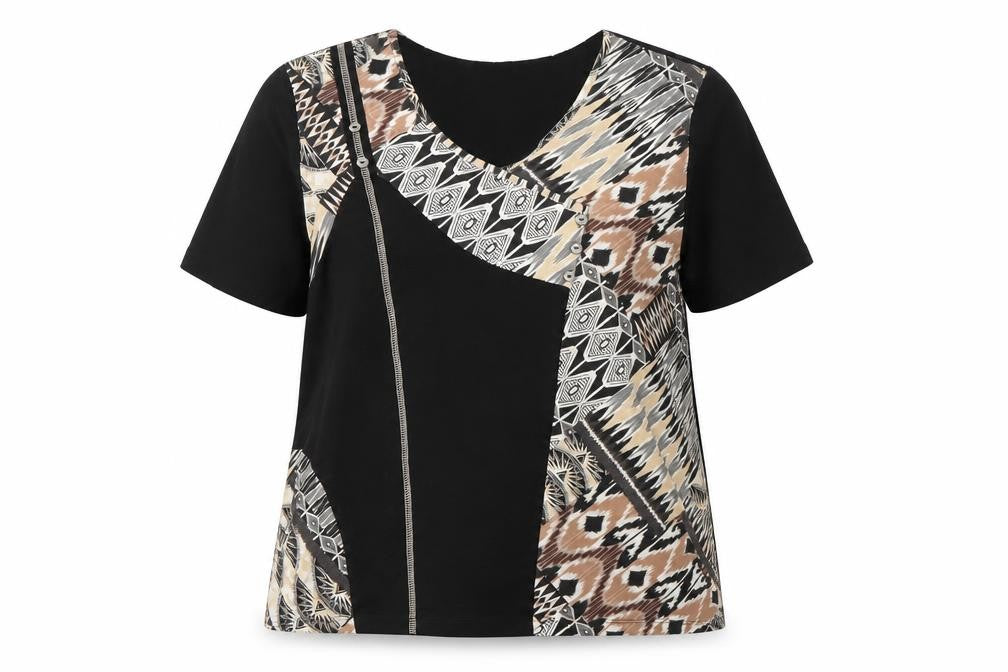 Afibel Women’s Geometric T-Shirt V-Neck, Size 18, Aztec Pattern