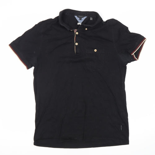 Ted Baker Men's Black Polo Shirt Size 4 Short Sleeve