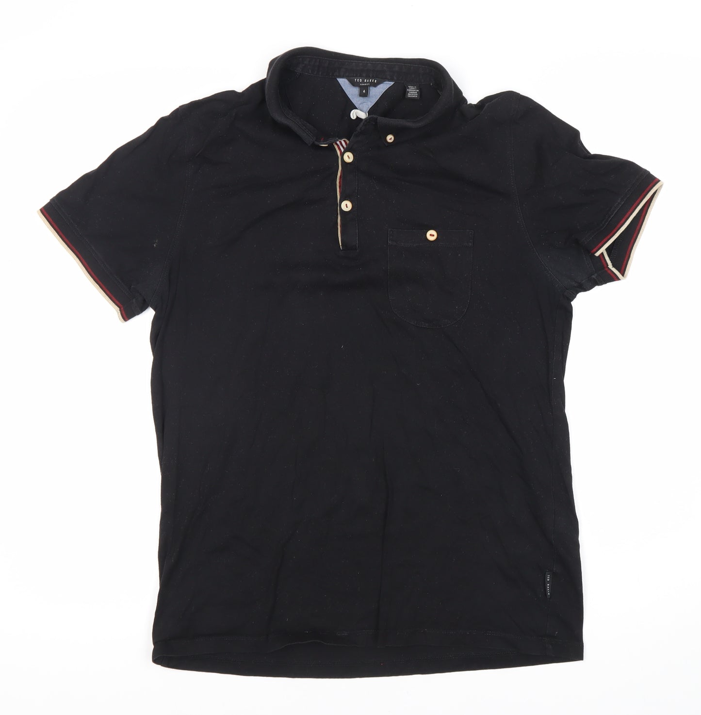 Ted Baker Men's Black Polo Shirt Size 4 Short Sleeve