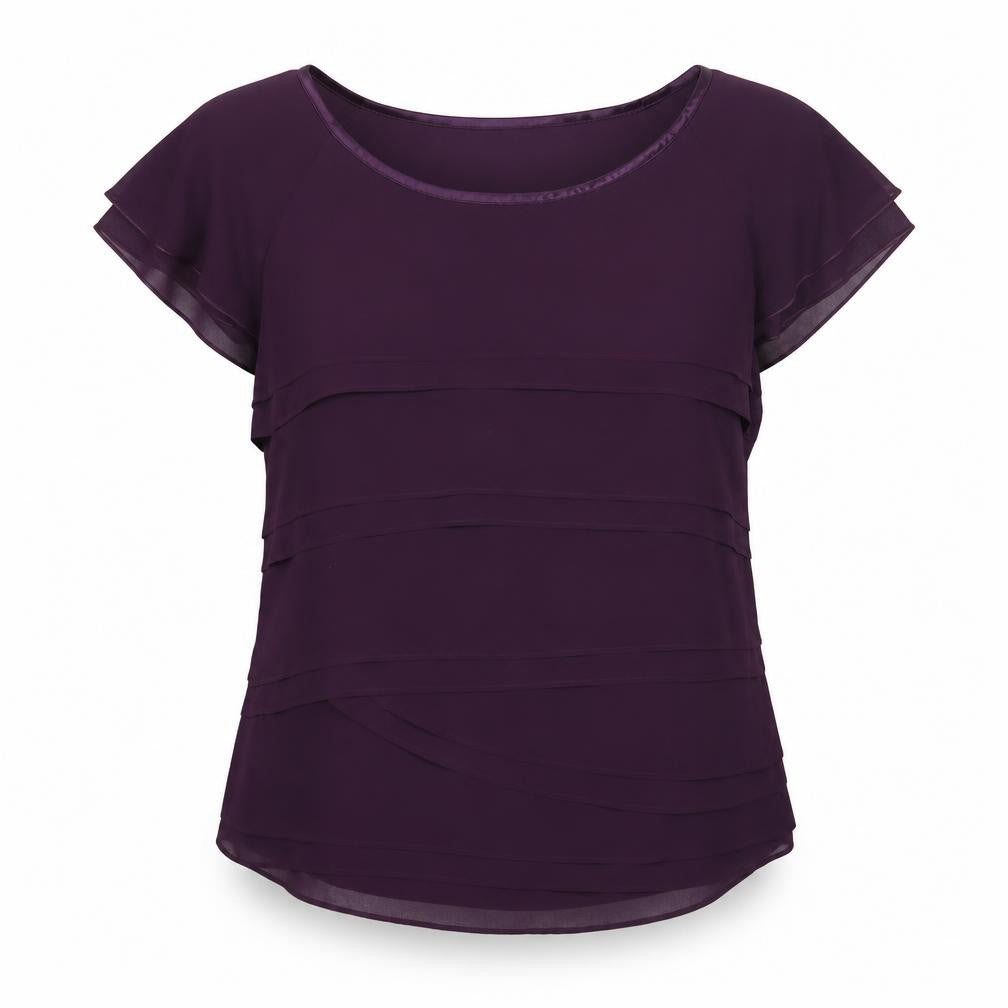 Front view of Jacques Vert Women's Purple Blouse, size 12, Short Sleeve