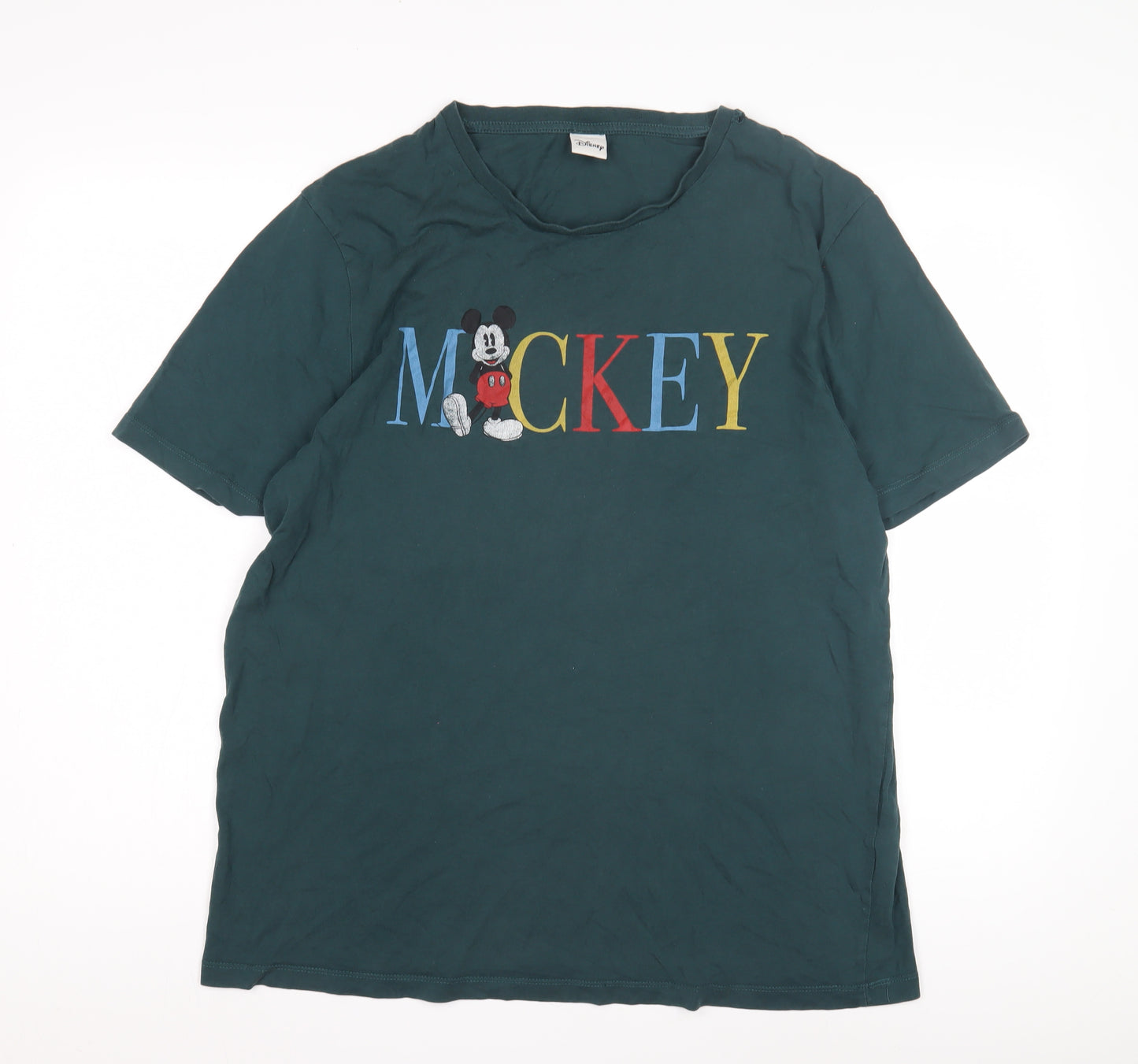 Disney Men’s Green Mickey Mouse Graphic T-Shirt, Size L