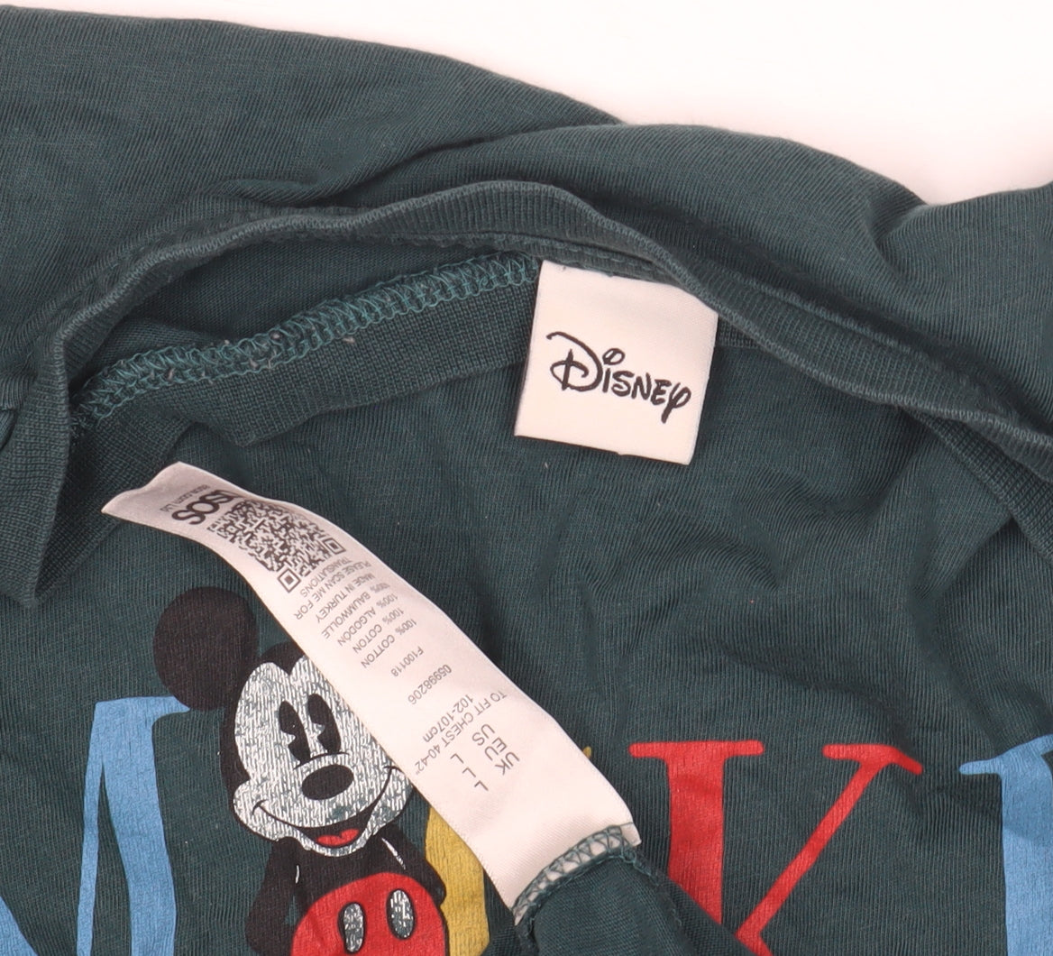 Disney Men’s Green Mickey Mouse Graphic T-Shirt, Size L