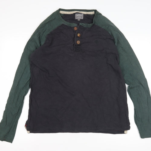 FatFace Men's Black Long Sleeve Henley T-Shirt L