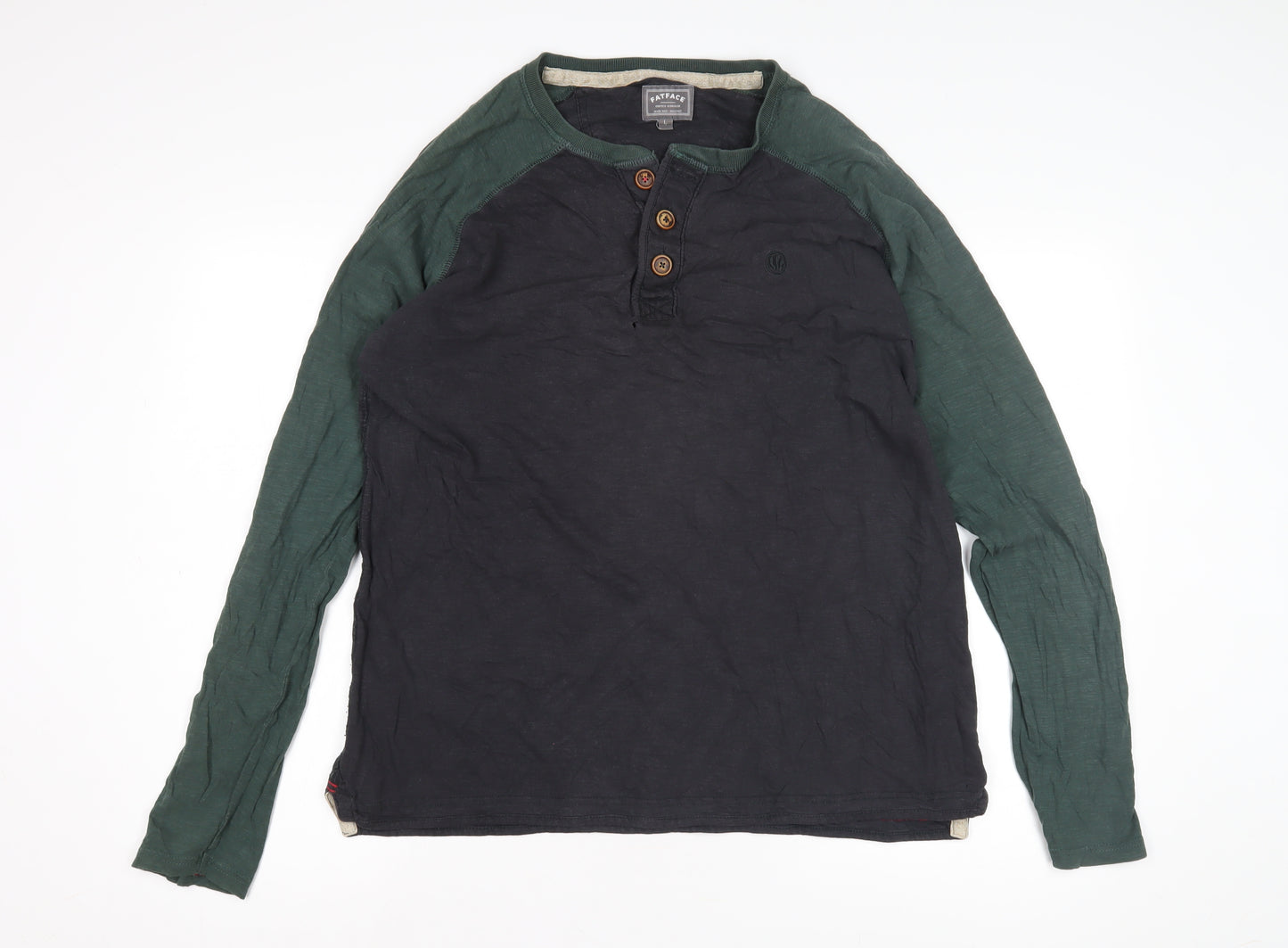 FatFace Men's Black Long Sleeve Henley T-Shirt L