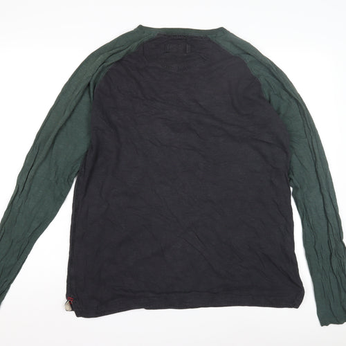 FatFace Men's Black Long Sleeve Henley T-Shirt L