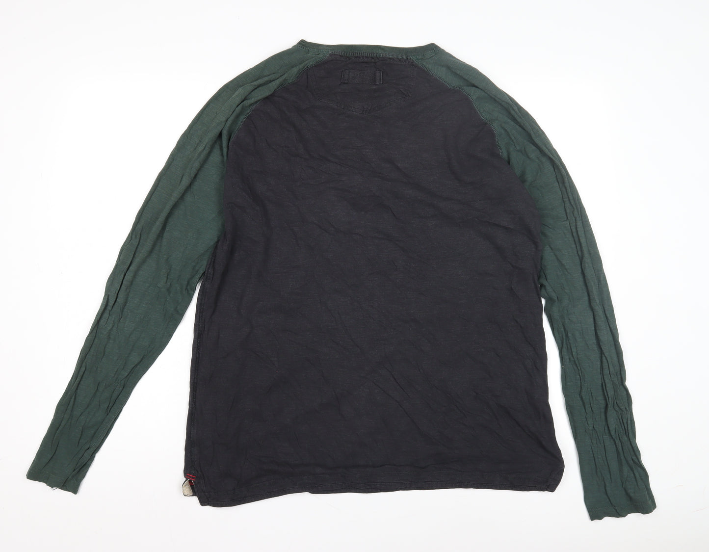 FatFace Men's Black Long Sleeve Henley T-Shirt L