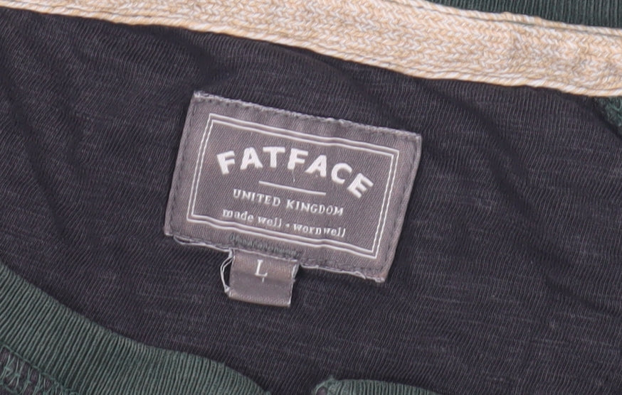 FatFace Men's Black Long Sleeve Henley T-Shirt L