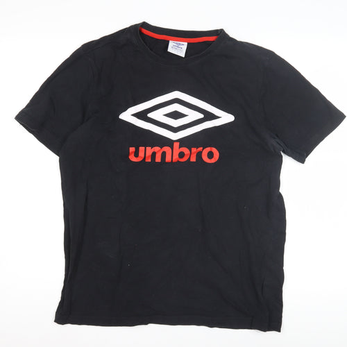 Umbro Men's Black Cotton T-Shirt Size L Logo Accent