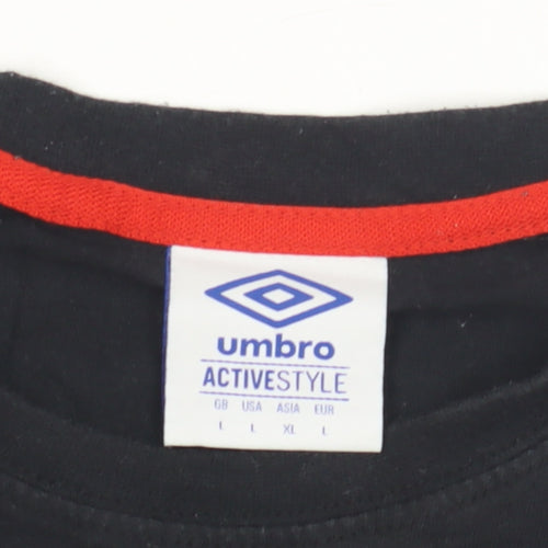 Umbro Men's Black Cotton T-Shirt Size L Logo Accent