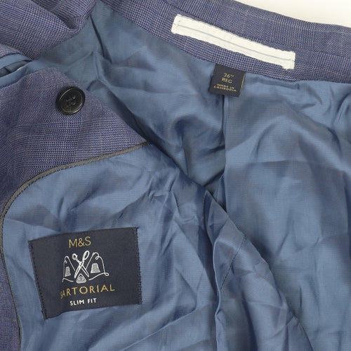 Marks and Spencer Men's Blue Check Slim Blazer 36