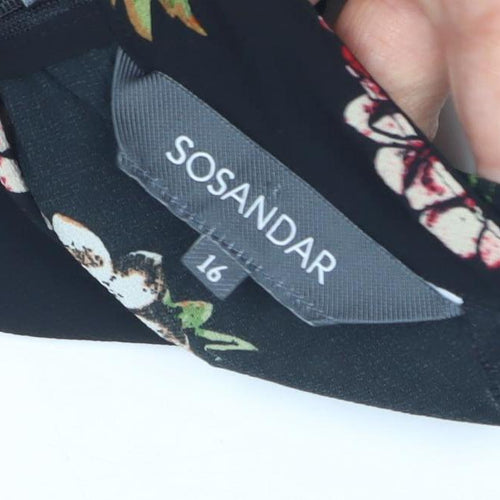 SOSANDAR Women's Black Floral Blouse Size 16