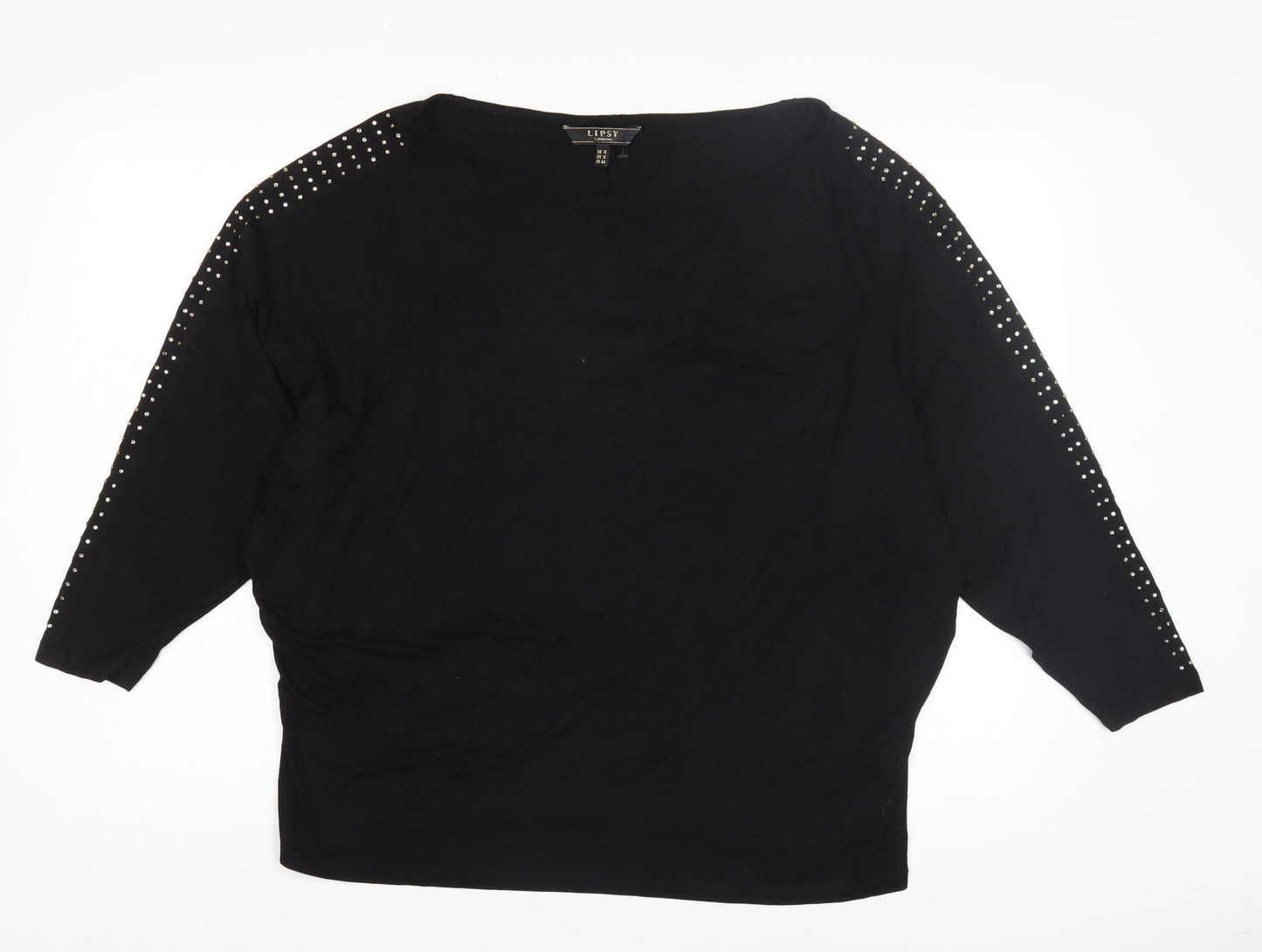 Lipsy Women's Black Studded 3/4 Sleeve Top Size 16