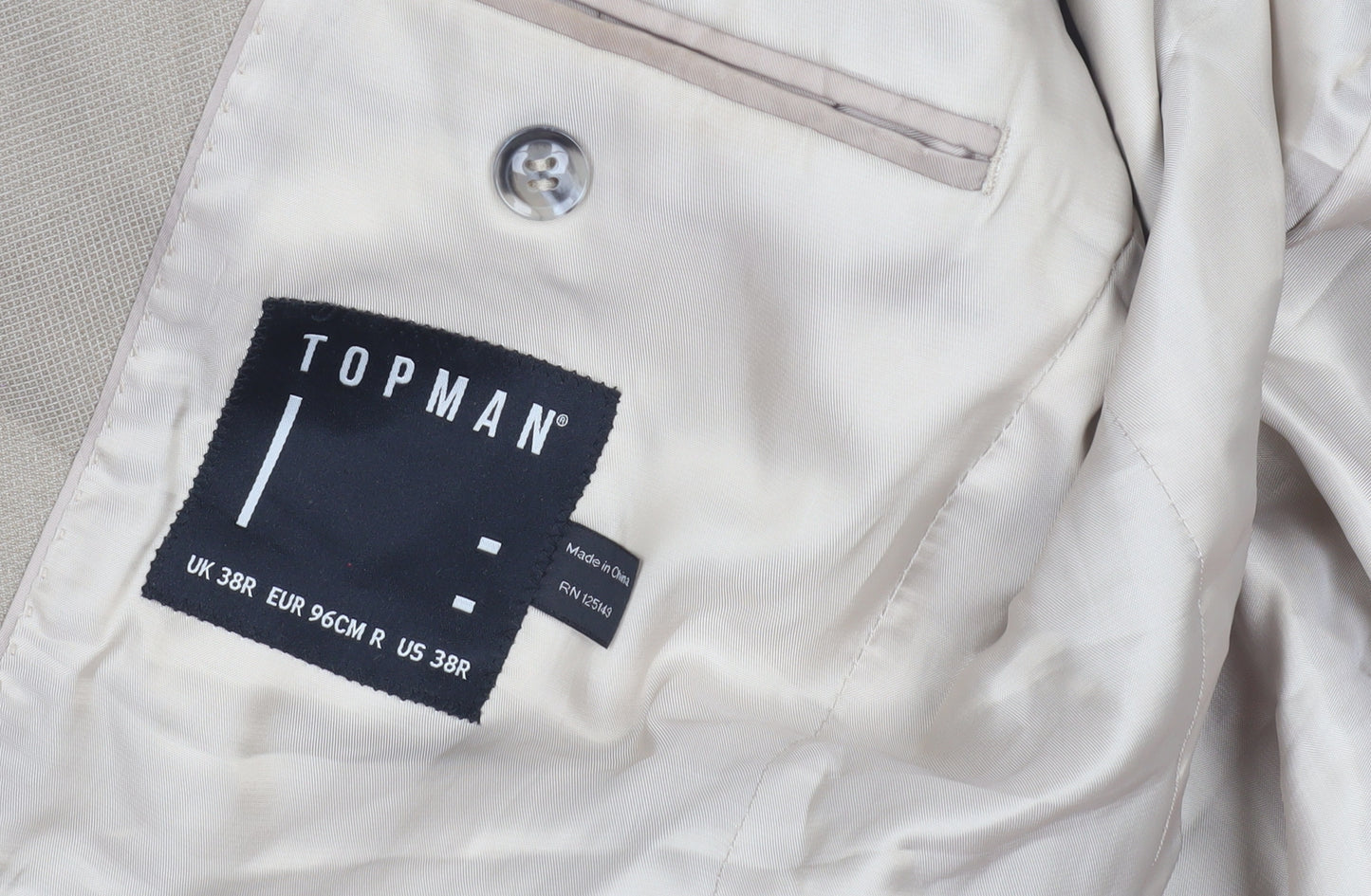 Topman Men's Beige Blazer, Size 38 Regular Fit