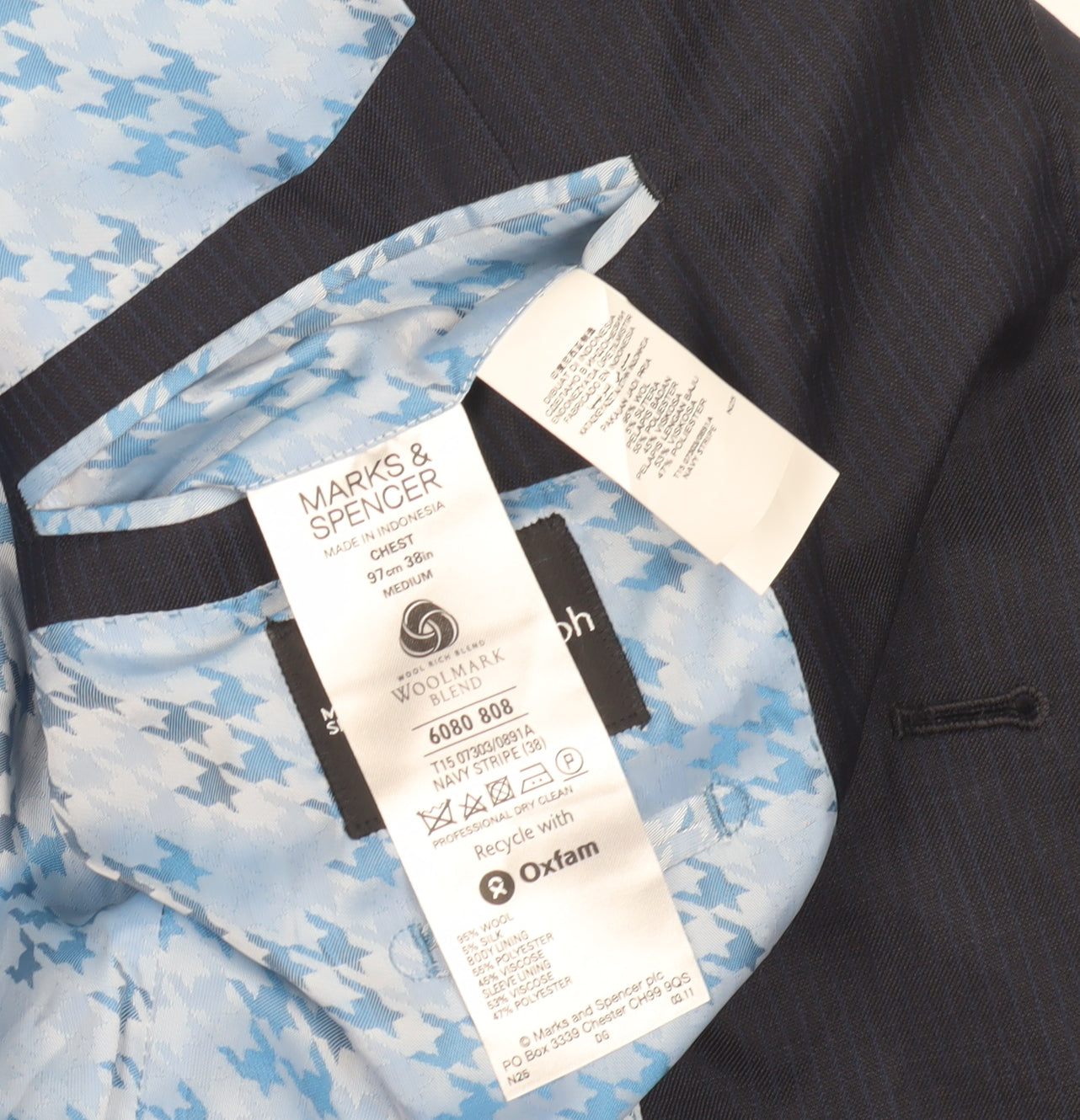 Marks & Spencer Men's Blue Stripe Suit Jacket 36R