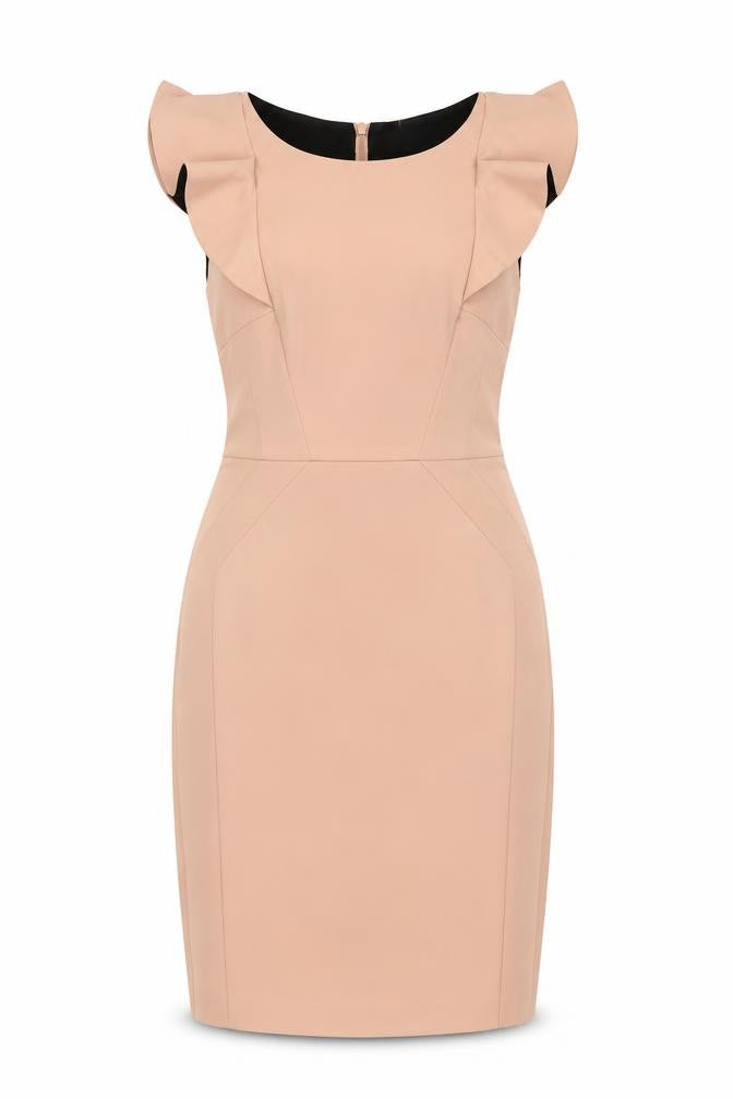 Front view of Oasis Women's Beige Pencil Dress, size 8, Knee Length
