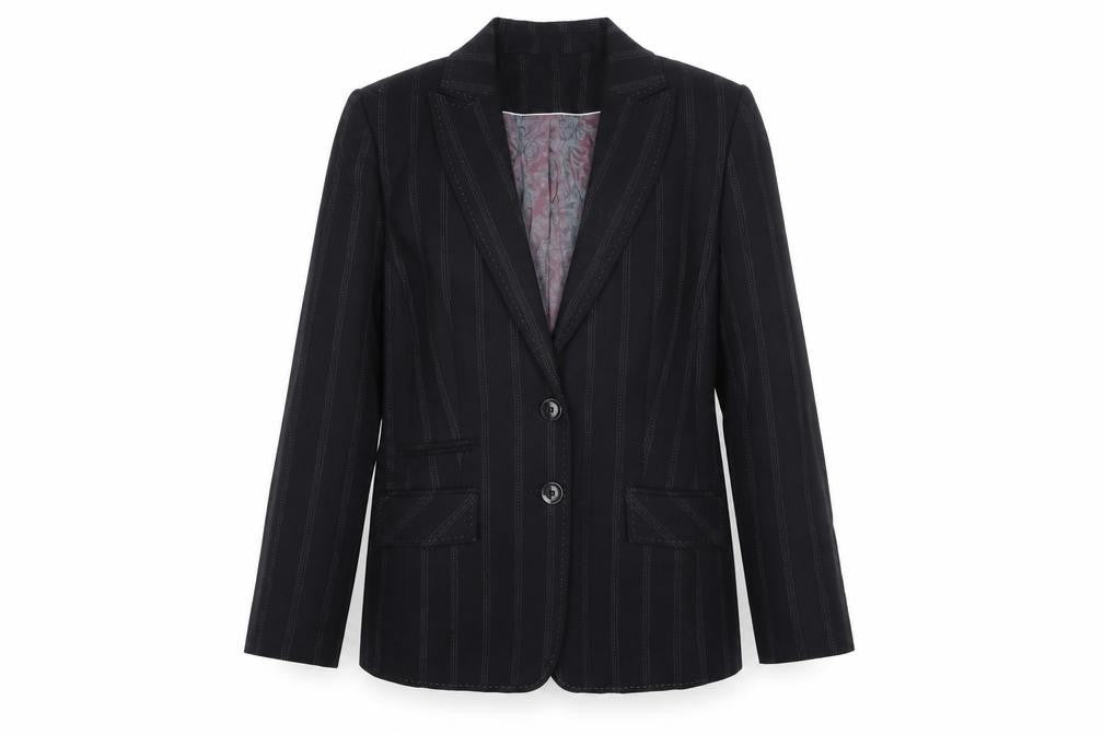 Front view of Next Women's Black Striped Blazer, size 14