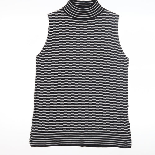 Next Women's Black High Neck Striped Tank, Size L