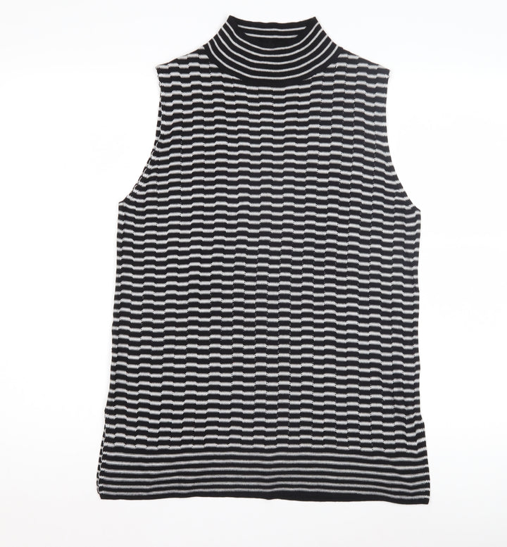 Next Women's Black High Neck Striped Tank, Size L